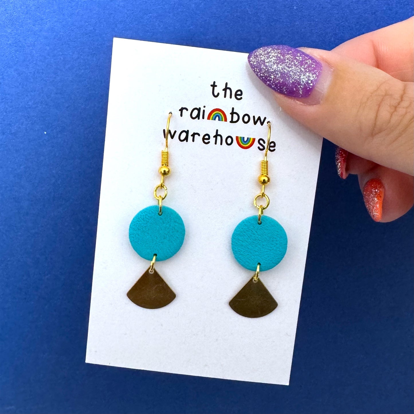 Blue textured drop earrings with triangles