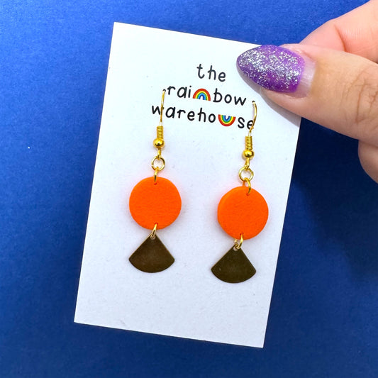 Orange textured drop earrings with triangles